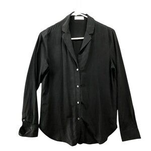Babaton Black Silk Blend Shirt Womens XS Notch Collar Button Down Long Sleeve
